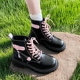 thumbnail image 1 of PiGOGI Women's Casual Short Boots Colorblock Round Toe Lace-Up Chunky Heel Comfortable Boots for Women Black 41, 1 of 6
