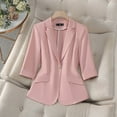 thumbnail image 1 of PiGOGI Women's Casual Solid Color Pocket Turndown Collar 3/4 Sleeve Blouse Blazer Lightweight Jacket for Work office Pink XL, 1 of 5
