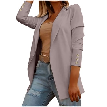 PiGOGI Women's Casual Solid Long Sleeve Suit Jacket Blazer for Work ...