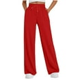 thumbnail image 1 of PiGOGI Women's Casual Straight Leg Wide Leg Sweatpants with Drawstring Waist and Pockets Long Loose Pants for Women Red XL, 1 of 6