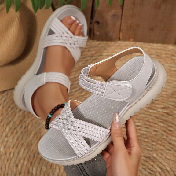 PiGOGI Women's Casual Woven Sandals Thick Sole Adjustable Strap Summer Comfortable Walking Shoes Breathable Beach Footwear Beige 9.5