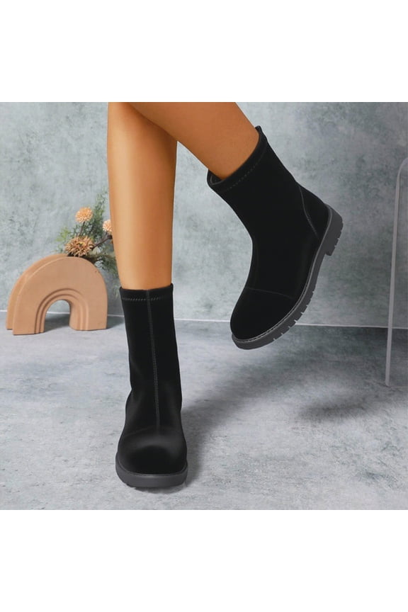 Women's Chunky Heel Boots Round Toe Side Zipper Fashion Winter Fall Boots for Women Comfortable Low Heel Suede Nubuck Ankle Boots Black 43