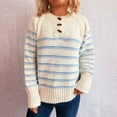 thumbnail image 1 of PiGOGI Women's Contrast Color Striped Round Neck Pullover Long Sleeve Knit Sweater Beige L, 1 of 6