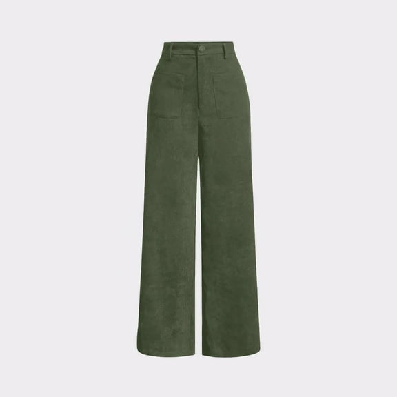 PiGOGI Women's Corduroy Straight Leg Pants - High Waisted Casual Trousers with Pockets, Comfortable Stretch Fit for Work & Daily Wear Green XL