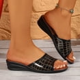 thumbnail image 1 of PiGOGI Women's Croc Embossed Mules Open Toe Wedge Heel Non-Slip Comfortable Slide Sandals Summer Plus Size Black 5.5, 1 of 9