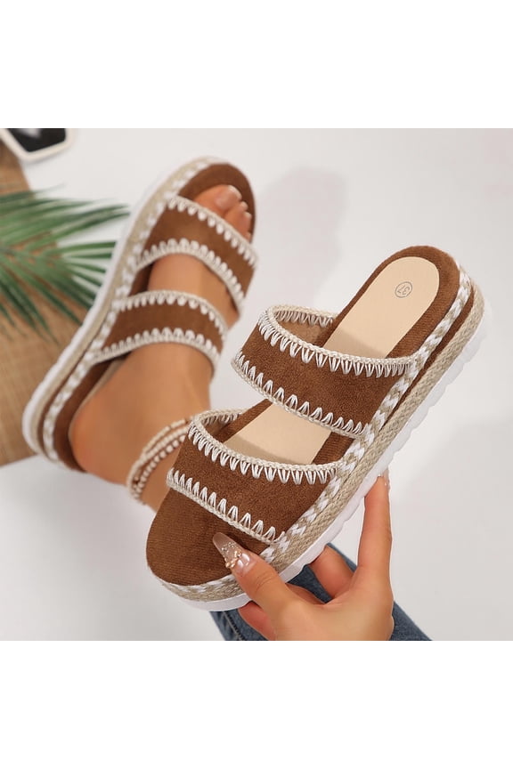 Women's Espadrille Slide Sandals Jute Sole Thick Non-Slip Comfortable Beach Slippers Summer Brown 8