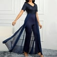 thumbnail image 1 of PiGOGI Women's Evening Gown Jumpsuit - V-Neck Party Dress with Wide Leg Pants, Elegant Banquet Outfit for Special Occasions Navy XL, 1 of 6