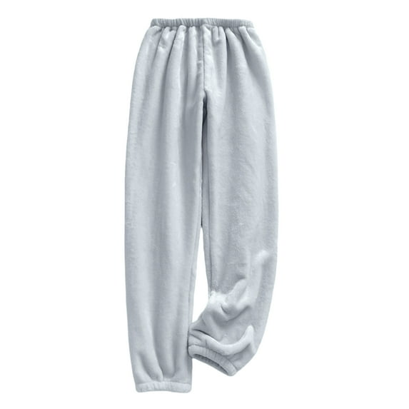 PiGOGI Women's Fall Winter Thick Warm Flannel Pajama Pants Cozy Lounge Bottoms with Pockets for Home Light Blue XL