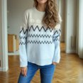 thumbnail image 1 of PiGOGI Women's Fashion Fall Winter Knit Loose Long Sleeve Round Neck Pullover Sweater Blue S, 1 of 6