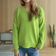 thumbnail image 1 of PiGOGI Women's Fashion Fall Winter Knit Loose Long Sleeve V-Neck Pullover Sweater Green M, 1 of 5
