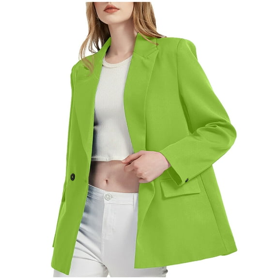 PiGOGI Women's Fashion Long Sleeve Button Suit Coat - Casual office Jacket Work Wear Blazer Overcoat Comfortable Outfit Green L