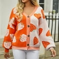 thumbnail image 1 of PiGOGI Women's Floral Cropped Cardigan Open Front Long Sleeve Knit Sweater Lightweight Casual Outerwear Fall Spring Loose Fit Print Cover Up Orange XL, 1 of 5