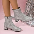 thumbnail image 1 of PiGOGI Women's Glitter Ankle Boots for Women Mid Calf Chunky Heel Side Zipper Round Toe Party Night Out Dress Boots Silver 40, 1 of 6