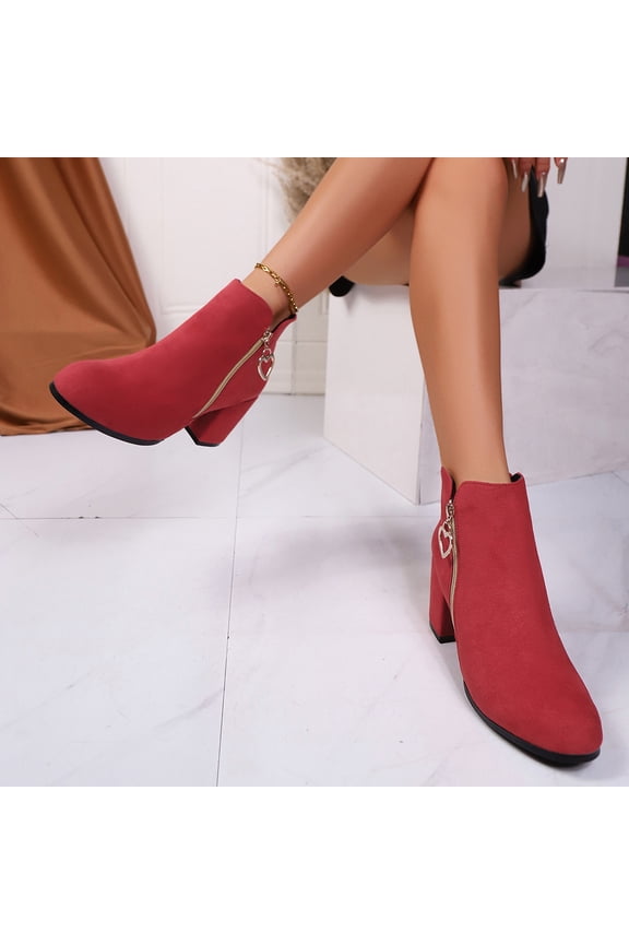 Women's Heart Boots for Women Side Zipper Ankle Booties Fall Winter Fashion Chunky Heel Trendy Red 42