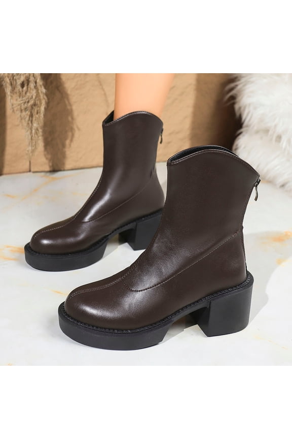 Women's Height Increasing Ankle Boots Thick Heel Chunky Sole Leather Casual Shoes for Fall Winter Comfortable Brown 42