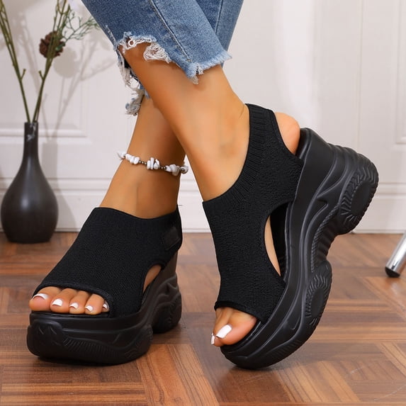 PiGOGI Women's High Heel Sandals - Round Head Comfortable Casual Shoes with Non-Slip Sole for Summer Beach Walking and Dressy Occasions Black
