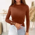 thumbnail image 1 of PiGOGI Women's High Neck Button Sweater Long Sleeve Knit Top Solid Color Base Layer Blouse Brown S, 1 of 5