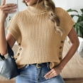 thumbnail image 1 of PiGOGI Women's High Neck Pullover Sweater Button Detail Turtle Neck Long Sleeve Knit Top Khaki, 1 of 6