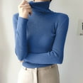 thumbnail image 1 of PiGOGI Women's High Neck Solid Color Knit Sweater Long Sleeve Pullover Casual Fall Winter Fashion Tops Soft Comfort Blue, 1 of 5