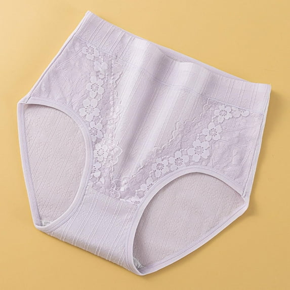 PiGOGI Women's High Waist Lace Underwear - Breathable Triangular Panties - M to XXXL 3-Pack Briefs Gray