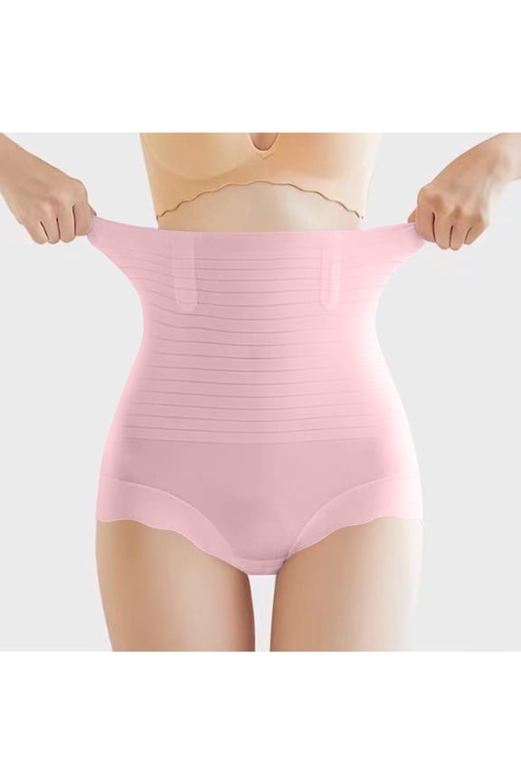 Women's High Waist Shaping Underwear - Seamless Body Shaper Panties - M to 2XL Tummy Control Briefs Pink
