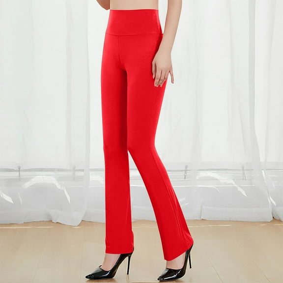 PiGOGI Women's High Waist Yoga Pants Comfortable Stretchy Workout Leggings for Fitness and Daily Wear Red S