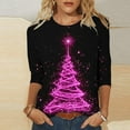 thumbnail image 1 of PiGOGI Women's Holiday Printed Crew Neck Sweatshirt Christmas Graphic 3/4 Sleeve Casual Winter Loose Top Pink S, 1 of 5