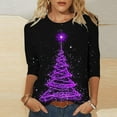 thumbnail image 1 of PiGOGI Women's Holiday Printed Crew Neck Sweatshirt Christmas Graphic 3/4 Sleeve Casual Winter Loose Top Purple M, 1 of 5