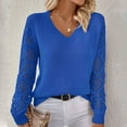 thumbnail image 1 of PiGOGI Women's Hollow-Out Knit Sweater - Long Sleeve V-Neck Loose Pullover Top Casual Winter Fashion Blouse Blue S, 1 of 6