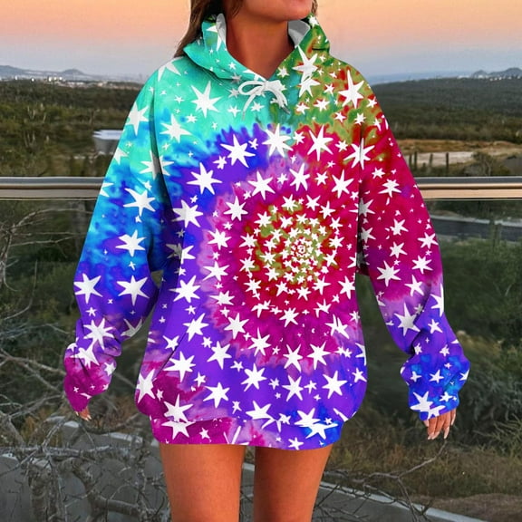 PiGOGI Women's Hooded Printed Long Sleeve Sweatshirt with Pocket - Casual Fashion Polyester Top Purple XXL