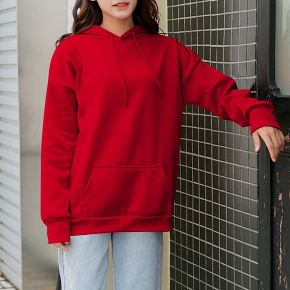PiGOGI Women's Long Sleeve Hooded Sweatshirt Casual Pullover Top Stretchy Comfortable Streetwear for Spring Winter Red L