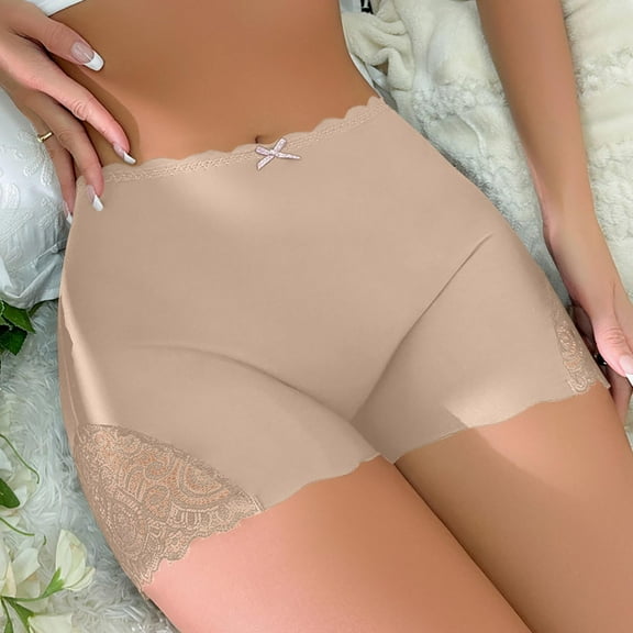 PiGOGI Women's Lace High Waist Safety Pants - Sexy Underwear - S to L Comfortable Briefs Beige