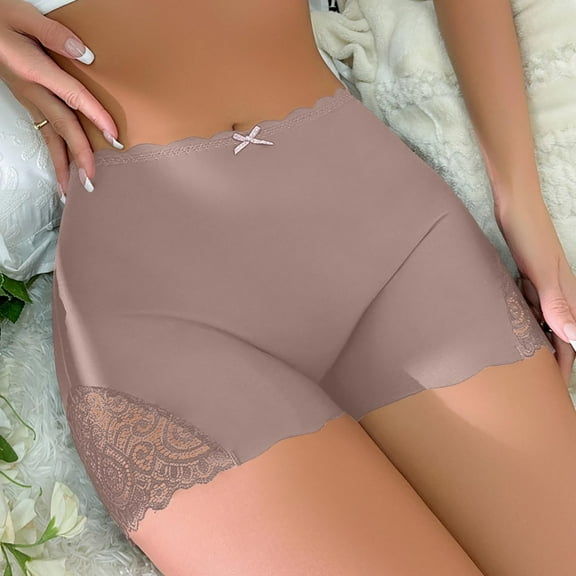 PiGOGI Women's Lace High Waist Safety Pants - Sexy Underwear - S to L Comfortable Briefs Rose Gold