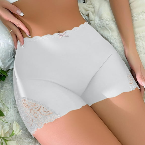 PiGOGI Women's Lace High Waist Safety Pants - Sexy Underwear - S to L Comfortable Briefs White