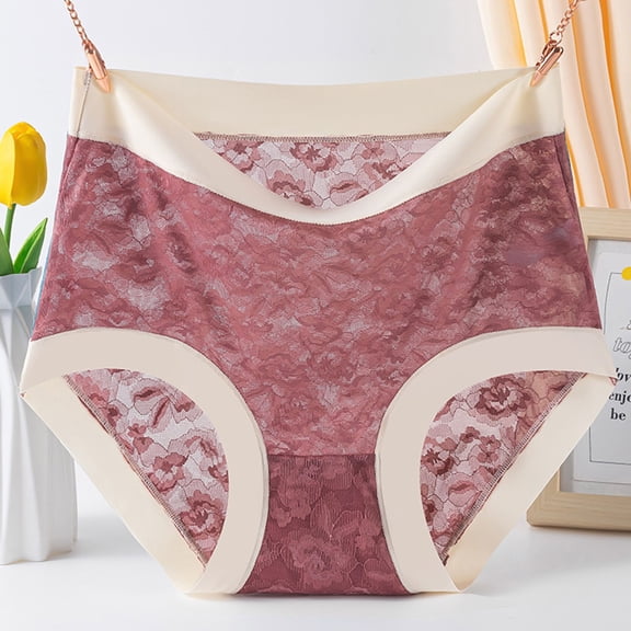 PiGOGI Women's Lace High Waist Underwear - Breathable Triangular Panties - M to XXXL 3-Pack Briefs Coffee