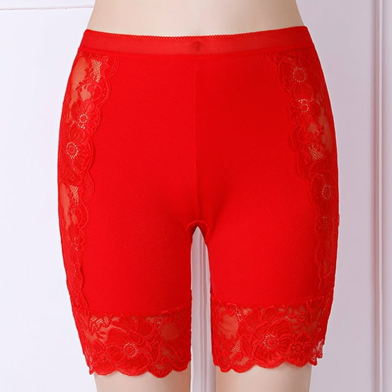 PiGOGI Women's Lace High Waist Underwear - Sexy Safety Pants - L to 2XL Comfortable Briefs Red