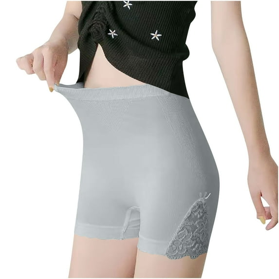 PiGOGI Women's Lace Mid-Rise Underwear - Comfortable Breathable Briefs - One Size Waist & Hip Lift Panties Gray