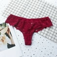 thumbnail image 1 of PiGOGI Women's Lace Thong Underwear - Sexy Hollow Crotch Panties - S to XL Comfortable Briefs Wine, 1 of 3