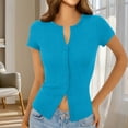 thumbnail image 1 of PiGOGI Women's Lightweight Button Up Short Sleeve Cardigan Casual Summer Top Plus Size Loose Blouse Sky Blue XL, 1 of 6