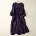 thumbnail image 1 of PiGOGI Women's Long Pleated Dress Lace Up Front Loose Fit Casual Maxi Dress Summer Solid Color Purple XXL, 1 of 5