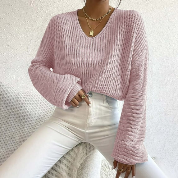 PiGOGI Women's Long Sleeve Button Cardigan Jacket Loose Fit Casual Solid Color Open Front Knit Sweater Coat Pink M