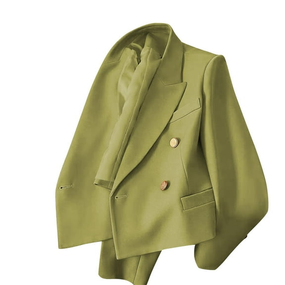 PiGOGI Women's Long Sleeve Button Front Suit Coat - Solid Color Jacket with Pockets office Work Wear Blazer Comfortable Army Green M