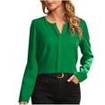 thumbnail image 1 of PiGOGI Women's Long Sleeve Shirt Fashion Women's Casual Long Sleeve Solid Ladies V-Neck Tops Blouse Green, 1 of 4