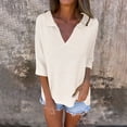 thumbnail image 1 of PiGOGI Women's Long Sleeve V-Neck Pullover Solid Color Casual Knit Sweater Loose Top Beige S, 1 of 6