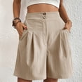 thumbnail image 1 of PiGOGI Women's Loose High Waist Wide Leg Shorts with Pocket Solid Color Casual Summer Lightweight Pants Khaki S, 1 of 6
