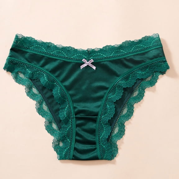 PiGOGI Women's Low Waist Lace Underwear - Sexy Breathable Panties - S to XL Comfortable Briefs with Lace Trim Green