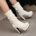 thumbnail image 1 of PiGOGI Women's Mid Calf Boots Front Zipper High Heel Winter Boots for Women Round Toe Waterproof Casual Comfortable White 43, 1 of 4