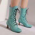 thumbnail image 1 of PiGOGI Women's Mid Calf Boots, Lace Up Flat Boots for Women, Round Toe Vintage Style Winter Boots Green 38, 1 of 6