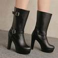 thumbnail image 1 of PiGOGI Women's Mid Calf Boots for Women Belt Buckle High Heel Waterproof Winter Casual Fashion Comfortable Boots Black 40, 1 of 6