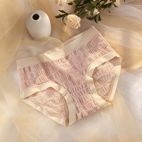 PiGOGI Women's Mid Waist Lace Briefs - Comfortable Abdominal Support Underwear - Breathable Sexy Panties Pink